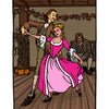 An illustration from The Legend of Sleepy Hollow Tarot—Headless Horseman Edition by Schiffer Publishing, Ltd. features “The Lovers” card: a couple dances in period attire as an older man looks on, amid autumn decor and a pumpkin.