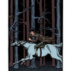 A cloaked man rides a white horse through a shadowy forest under bare trees on The Legend of Sleepy Hollow Tarot—Headless Horseman Edition by Schiffer Publishing, Ltd.; the Roman numeral IX is at the top, evoking an eerie atmosphere.