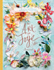 The Art for Joy’s Sake Journal by Schiffer Publishing, Ltd. features a cover with vibrant watercolor flowers and fruits around the title, a yellow spine, and Kristy Rice’s signature at the bottom.