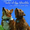 A corgi and a terrier sit on grass under a blue sky. The book title is "Tails of the Afterlife" by Schiffer Publishing, Ltd., featuring true pet visitation stories. The Schiffer Publishing, Ltd. logo appears in the bottom left corner.