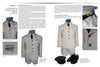 A two-page spread from "Into the Blue: Uniforms of the United States Air Force, 1947 to the Present" by Schiffer Publishing, Ltd. features blue mannequin displays, close-ups of uniform details, and historical insights for collectors.