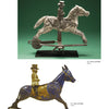 Step Right Up! by Schiffer Publishing, Ltd. showcases two vintage metal carnival ride figures—a rider on a white and brown horse and another on a blue and gold mule. Both, dressed in hats and suits, capture the naive charm of classic arcade art.