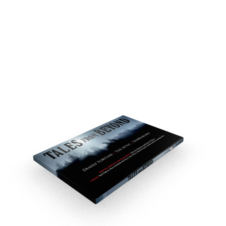 A closed copy of Tales From Beyond by Schiffer Publishing, Ltd. rests on a white surface. The cover shows a dark, misty forest that hints at eerie stories and unusual phenomena, with the bold title displayed across the top.
