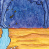 A cosmic figure inspired by ancient Egyptian gods arches above pyramids and a river under a star-filled sky. Text reads 16, 6H, STARS, and The Egyptian Lenormand by Schiffer Publishing, Ltd., a unique divination card deck.
