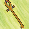 An illustration from The Egyptian Lenormand by Schiffer Publishing, Ltd. features a gold ankh key with red and blue accents on a green watercolor background, numbered 33 and 8D in the corners with "KEY" at the bottom.