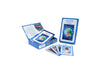 An open blue box of the Gaian Tarot by Schiffer Publishing, Ltd. reveals illustrated healing tarot cards and a booklet. Several cards are fanned out, including one featuring a woman dressed in white.
