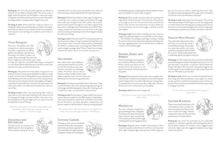 Kristy's Spring Cutting Garden by Schiffer Publishing, Ltd. is a black-and-white illustrated guide with hand-drawn spring floral sketches and descriptions—ideal for fans of spring watercolor coloring books or those wanting watercolor painting tips.