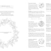A two-page spread from Kristy's Summer Cutting Garden by Schiffer Publishing, Ltd. features a wreath illustration with dedication on the left, and flower sketches with descriptions and painting tips on the right.