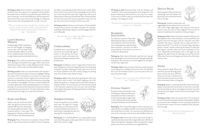 Kristy's Summer Cutting Garden by Schiffer Publishing, Ltd. offers ready-to-paint illustrations and botanical sketches of Lady’s Mantle, Coneflowers, Daylily Bulbs, Succulents, and more—ideal for your watercolor coloring book collection.