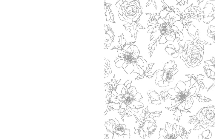 Kristy's Summer Cutting Garden by Schiffer Publishing, Ltd. features black and white flower illustrations with detailed petals and leaves—perfect for watercolor coloring. The right side offers ready-to-paint art; the left side is completely blank.