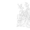 Black and white line drawing of leaves and small flowers, clustered in the lower right corner. Inspired by Kristy's Summer Cutting Garden from Schiffer Publishing, Ltd., this ready-to-paint illustration features asymmetrical composition.
