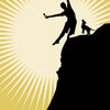 A silhouette of a person balancing on a cliff with a small dog and flower, radiant sun rays behind. "The Fool" appears below in this inclusive Tarot card from the Spirit Within Tarot by Schiffer Publishing, Ltd.
