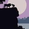 A silhouette kneels before a lion on a cliff at sunset, with a pale moon and distant landscape as "STRENGTH" appears below; from Spirit Within Tarot by Schiffer Publishing, Ltd.