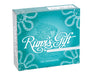 A teal box of Rumi's Gift Oracle Cards by Schiffer Publishing, Ltd., with ornate white designs and a flowing-haired face on the front—a beautiful meditation set inspired by poetic wisdom.