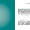 A book spread from Schiffer Publishing, Ltd.’s Rumi's Gift Oracle Cards shows a teal left page and a cream right page titled Introduction with several paragraphs, mirroring the card set's thoughtful design; a subtle motif decorates the lower right corner.