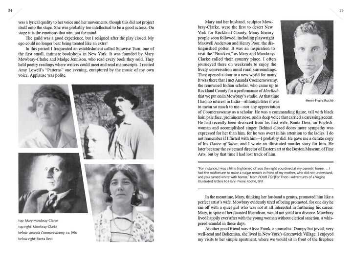 A scan of "I Shock Myself" by Schiffer Publishing, Ltd. shows four black-and-white portraits of women on the left page and, on the right, text with a small portrait of Henri Pierre Roché.