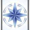 A blue eight-pointed star with geometric patterns, inspired by Sacred Geometry Healing Cards from Schiffer Publishing, Ltd., is encircled by grids. The card shows “CLARITY - STAY CLEAR & FOCUSED,” numbered 34 and marked COMMON at the top.