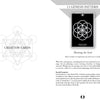 A page from the Sacred Geometry Healing Cards by Schiffer Publishing, Ltd. features the Genesis Pattern card, showcasing a geometric flower design and explaining its symbolism of new beginnings and growth in sacred geometry.