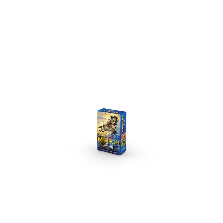 A small blue box of Mirror Truth Lenormand Cards by Schiffer Publishing, Ltd. sits centered on a plain white background. The box features fantasy artwork and is designed for players aged 8 and up.