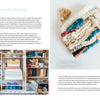 A two-page spread from "Welcome to Weaving 2" by Schiffer Publishing, Ltd. features Lindsey Campbell’s loom in her studio on the left and a woven zipper pouch with chunky textures, neutral hues, and intermediate instructions on the right.