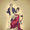 Illustration of a man in a blue coat and white trousers beside a woman in a red Regency-style dress. From Schiffer Publishing's Kipper Oracle Cards, this card is numbered 3 and features ornate “Marriage” text below.