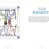 An illustrated tarot card shows mirrored armored knights, one upright, one inverted. On pages 242–243, The Transparent Tarot (2nd Edition, Deck and Guidebook Box Set) by Schiffer Publishing explores their symbolism in tarot readings.