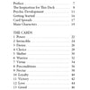 The Mahābhārata Oracle by Schiffer Publishing, Ltd. features a decorative contents page listing Preface, The Inspiration for This Deck, Psychic Development, Getting Started, Card Spreads, Main Characters, and archetype tarot cards.