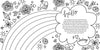 The black-and-white drawing on Shine Bright by Schiffer Publishing, Ltd. features rainbows, hearts, stars, flowers, and doodles. Handwritten text inside a cloud welcomes teens to this creativity book for inspiration and self-expression.