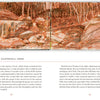 A sketchbook drawing featured in Schiffer Publishing, Ltd.’s "Sketchbook Traveler Hudson Valley" depicts a rocky forest creek with flowing water in red and brown tones. Text below offers insights into Cole’s art and biography.