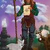 A fantasy adventurer with long auburn hair holds a staff with a white rose and map, flanked by a white wolf and two cats amid crystals and trees beneath a purple-blue sky. "Seeker" appears below. Eternal Seeker Oracle by Schiffer Publishing, Ltd.