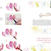 Step-by-step watercolor tutorial from Schiffer Publishing, Ltd.'s "How to Make Art for Joy’s Sake," with close-up images, watercolor technique tips, colorful splashes, and the word Spatter for added inspiration.