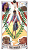 “The World” card from the Auset Gypsy Tarot by Schiffer Publishing, Ltd. shows a central figure with a hat and shawl inside a wreath, encircled by a woman, eagle, ram, and lion among clouds and draped curtains.