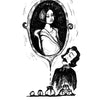 A black and white card from The Poe Tarot by Schiffer Publishing, Ltd. shows a man gazing at a woman's portrait above six cups. Titled “Six of Wells,” it features a poetic quote inspired by Edgar Allan Poe’s themes of memories and visions fading.