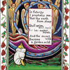 The William Blake Tarot of the Creative Imagination by Schiffer Publishing, Ltd. features the "Prophecy" card: a seated figure in white faces three golden-winged angels with blue rings and a central poem bordered by grapes. The card reads 10 of Poetry.