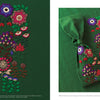 Embroidery Garden by Schiffer Publishing, Ltd. is a green fabric adorned with botanical embroidery and delicate flower designs, inspired by Yanase Rei.
