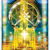 A vibrant card from the Magical Dimensions Oracle Cards and Activators by Schiffer Publishing, Ltd. titled GOLDEN AGE shows golden light, geometry, dolphins, and lotuses, with “Progression • Foresight • Peace” and the number 53 for intuitive guidance.