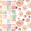 Side by side: pastel grid tiles and abstract sunbursts from "Mixed-Media Adventures with Kristy Rice" by Schiffer Publishing, Ltd.—ideal for relaxing creativity or your next mixed-media art project.