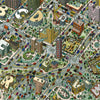 ABCity by Schiffer Publishing, Ltd. is a vibrant maze illustration with roads, cars, parks, and buildings shaped like letters A, B, C, D, E, F, G, M, N, R, and W—ideal for seek-and-find fun.
