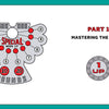 Pinball scoring diagram labeled ROUNDS with red lights 1–10, circles marked 10 and 20, plus PART 1: MASTERING THE BASICS text and a 1 UP emblem—a great graphic for your Pinball mastery or guide. Product by Schiffer Publishing, Ltd.