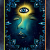 A mystical face with closed eyes, blue patterns, stars, and a glowing third eye radiating light appears above “Intuition”—an inspiring scene from the Higher Self Oracle by Schiffer Publishing, Ltd.