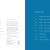 A spread from Schiffer Publishing, Ltd.’s "The Quilting Power Grid" shows a white left page with publication info and related titles, and a blue right page labeled CONTENTS, listing geometric modern quilt chapters and page numbers vertically.