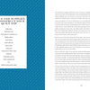 A two-page spread from Schiffer Publishing, Ltd.'s "The Quilting Power Grid" shows a blue patterned left page listing quilting tools, while the right page offers a quilt design guide with geometric modern quilt instructions in black serif font.