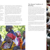 Maasai women in vibrant beadwork gather outdoors, with close-ups of beading hands and finished pieces. Informative text highlights "Contemporary Maasai Beading" by Schiffer Publishing, Ltd.