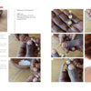 A step-by-step photo guide from "Contemporary Maasai Beading" by Schiffer Publishing, Ltd. shows hands making a daisy-chain bracelet with gold chain and beads. The last image features a smiling woman wearing the finished jewelry.