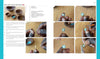 Step-by-step photo tutorial from "Contemporary Maasai Beading" by Schiffer Publishing, Ltd., showing hands making a blue and gold pendant necklace inspired by African jewelry, with close-ups of beading and supplies listed.