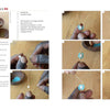 Step-by-step photo tutorial from "Contemporary Maasai Beading" by Schiffer Publishing, Ltd., showing hands making a blue and gold pendant necklace inspired by African jewelry, with close-ups of beading and supplies listed.