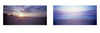 “Village Beaches” by Schiffer Publishing, Ltd. features two blurred beach scenes side by side—one with dramatic sunrise or sunset clouds, the other inspired by East Hampton beaches, showing a pastel sky and footprints in soft sand.