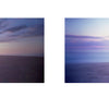 “Village Beaches” by Schiffer Publishing, Ltd. features two blurred beach scenes side by side—one with dramatic sunrise or sunset clouds, the other inspired by East Hampton beaches, showing a pastel sky and footprints in soft sand.