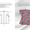 In The Guide to Kimono by Schiffer Publishing, Ltd., one page features a labeled kimono diagram with Japanese terms; the facing page shows a gray-pink vintage kosode and text about this short-sleeved kimono style.