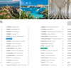 The table of contents for Secret Cities of Italy by Schiffer Publishing, Ltd. displays five scenic images: a woman in an Italian deli, a hilltop village, a seaside town, a palace hallway, and an outdoor restaurant with vibrant decor.